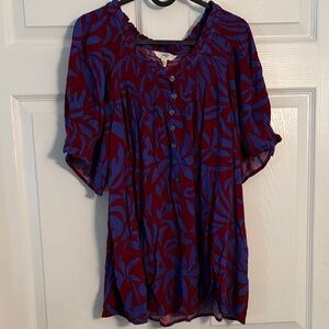 Terra Sky Red and Blue tropical Floral Blouse